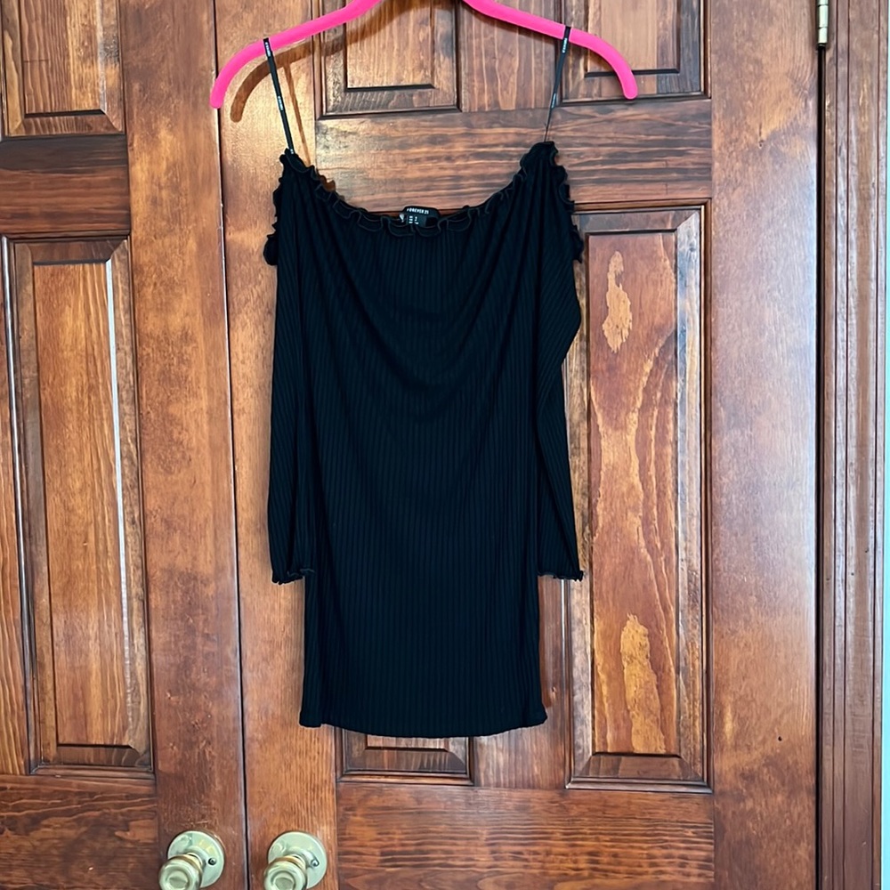 Black Off-the-Shoulder Mini Dress.